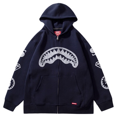 SprayGround2025秋新款鲨鱼嘴开衫卫衣男美式连帽衫潮流宽松外套