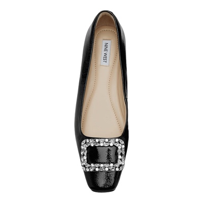 Nine West/玖熙左岸星钻方扣平底单鞋女2026年春季新款真皮浅口鞋