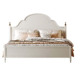 法式奶油风全实木床主卧双人现代简约白色女孩公主次卧1米5储物床
