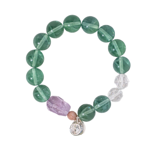 三坛星石【碧波】智慧/勇气/疗愈 天然紫水晶绿萤石情侣手串手链