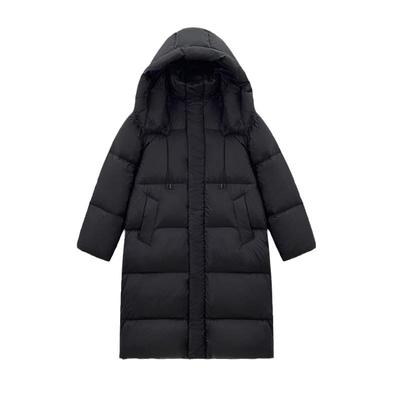 黑色长款90白鸭绒羽绒服外套