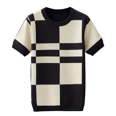 短袖毛衣丝光棉圆领提花