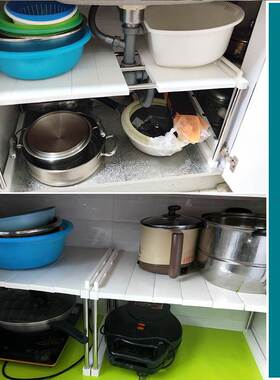 ALI640cm宽可伸缩衣柜橱柜隔板置物架柜子收纳架桌面厨房可叠