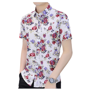 夏季男士短袖印花衬衫潮流旅游休闲半袖衬衣韩版国潮个性潮牌寸衫