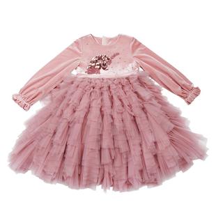 秋冬大女童丝绒连衣裙新年儿童粉色公主裙冬装小宝宝洋气蓬蓬裙子