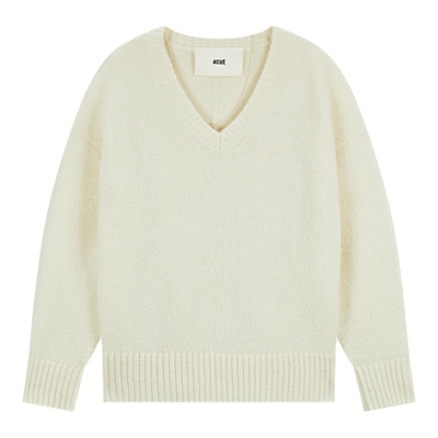羊驼毛针织衫女宽松V领套头毛衣