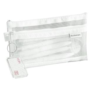 透明笔袋双层姓名牌简约网纱铅笔盒高考中考专用男孩考试用大容量女生收纳袋简单网格极简文具盒可带入考场