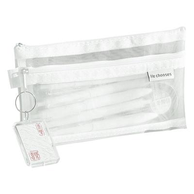 透明笔袋双层姓名牌简约网纱铅笔盒高考中考专用男孩考试用大容量女生收纳袋简单网格极简文具盒可带入考场