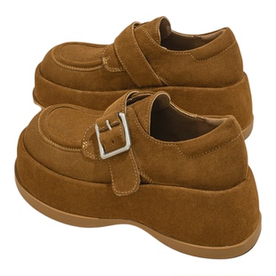 厚底黑色鞋子女款2026新款爆款春季时尚乐福鞋增高单鞋复古小皮鞋