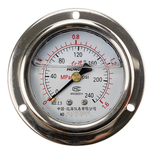 红旗轴向带边耐震压力表YTN60ZT液压油压表YN防震减震负压真空表