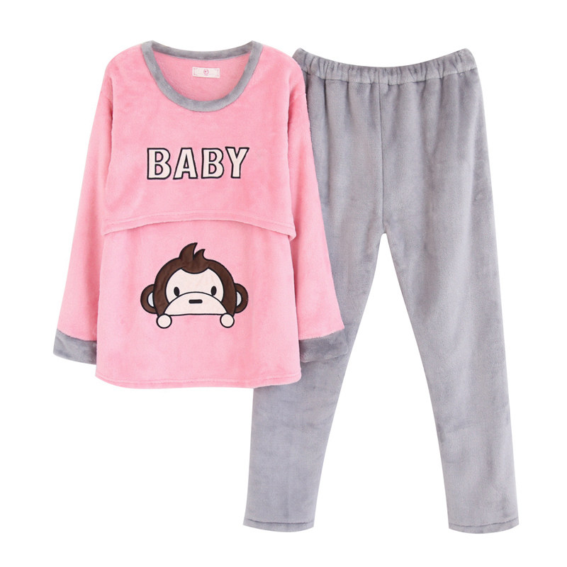 孕妇睡衣秋冬季加厚加绒珊瑚绒产后冬天月子服喂奶哺乳产妇家居服