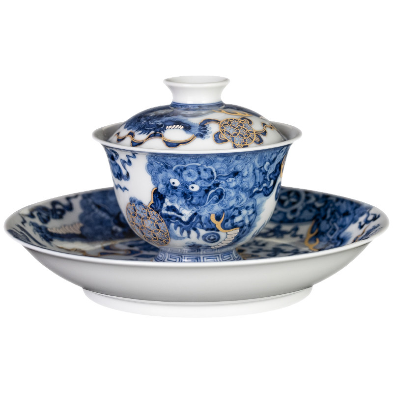 仿明双狮绣球描金茶具套组