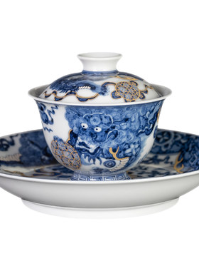 仿明双狮绣球描金茶具套组