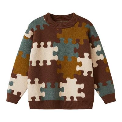 ask新年拜年服儿童毛衣2026秋冬新款男童柔软保暖毛衫撞色针织衫