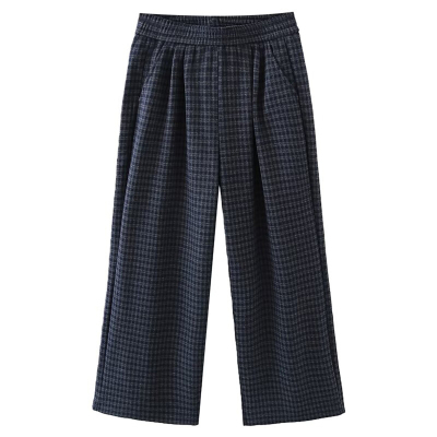 蓝色格子休闲裤女冬季加绒直筒裤