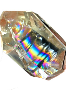 天然黄水晶彩虹光吊坠多面体切面