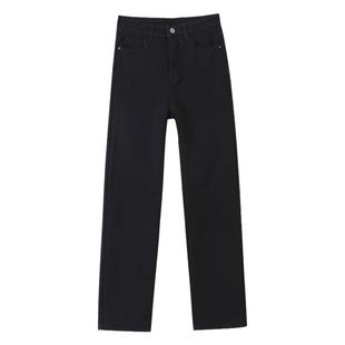 加绒加厚黑色烟管牛仔裤女冬季小个子八九分薄绒法棍直筒裤四面弹