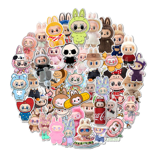 50张卡通可爱拉布布装饰贴纸diy笔记本电脑水杯手机壳充电宝ipad行李箱收纳柜储物箱桌面手账素材防水贴纸