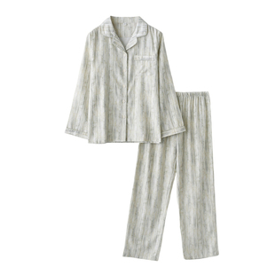 朦胧条纹睡衣女款秋冬季纯棉磨毛绒布保暖长袖长裤开衫家居服套装