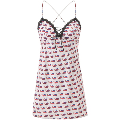 商场同款MYBODY2026夏季新款性感睡裙V领美背印花带胸垫吊带睡裙