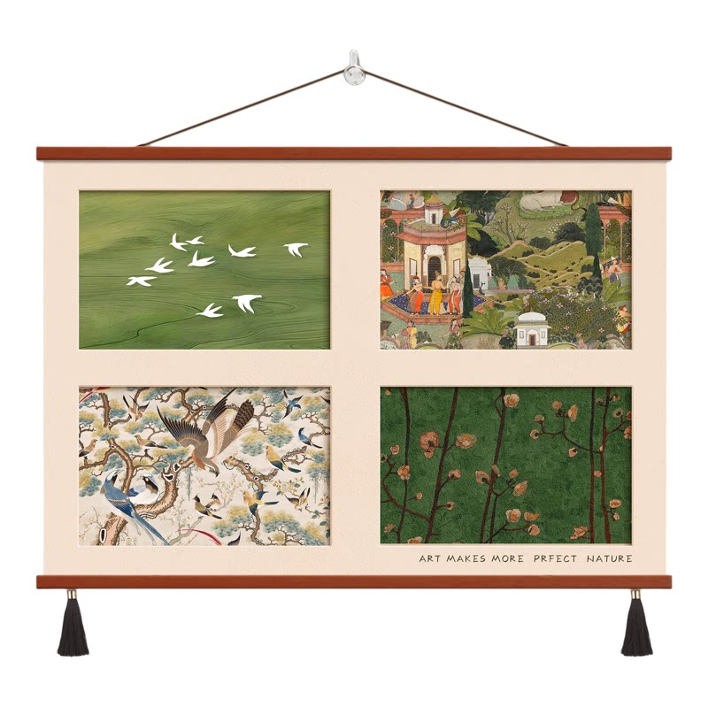 中古风植物花卉装饰画客厅卧室挂画高清油画布流苏卷轴画