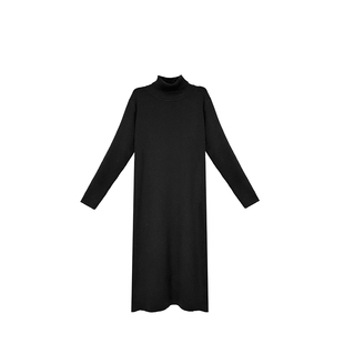 柒院家微胖大码女装半高领弹力连衣裙2025秋冬宽松显瘦遮肉中长裙