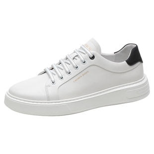 CROWN/皇冠雷布斯真皮小白鞋男款极简小众男士厚底增高休闲板鞋