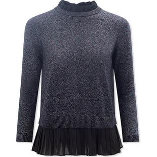 lkbennett黑色套头毛衣女冬新款小众设计款假两件亮片上衣