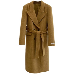 秋叶黄双面羊毛大衣女中长款2025年秋冬新款宽松西服直筒毛呢外套