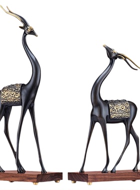 办公室桌面招财铜鹿家居客厅酒柜电视柜玄关装饰品轻奢高档摆件