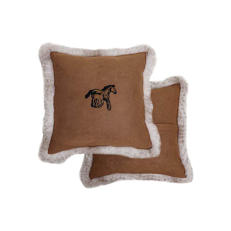 蜡笔派跃马刺绣抱枕暖手定制轻奢高级感客厅沙发床头靠垫马年新款