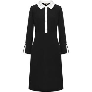 BBLLUUEE粉蓝衣橱东方设计感拼色刺绣连衣裙女2025秋装名媛衬衫裙