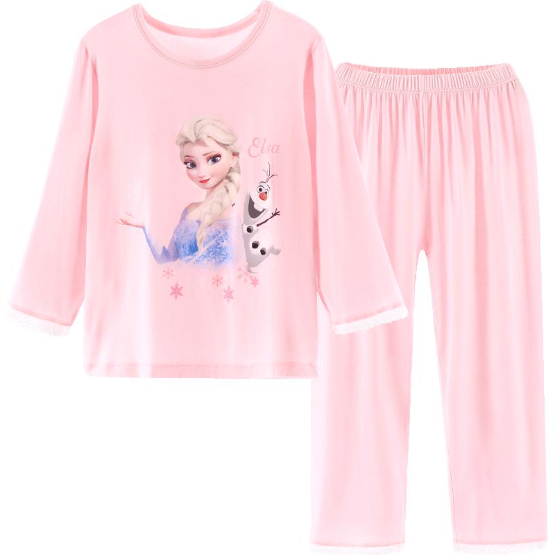 迪士尼女童睡衣莫代尔儿童夏季冰丝薄款冰雪艾莎公主女宝宝家居服