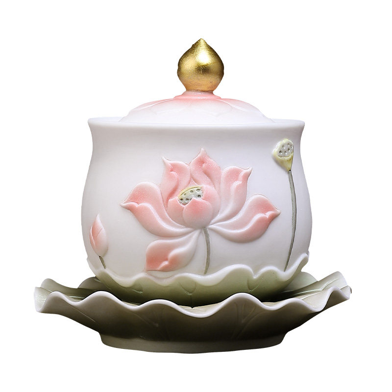 陶瓷莲花圣水杯珍珠彩高档精工