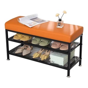 换鞋凳家用收纳凳穿鞋凳入户鞋柜坐凳一体铁艺可坐式软包垫鞋架