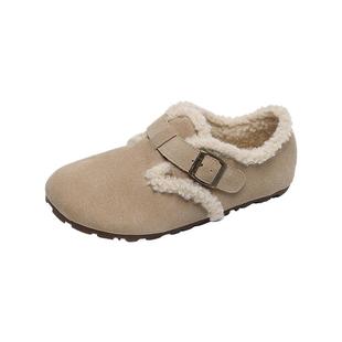 弄里人佳大码女鞋41-43码25冬新款加绒保暖复古风毛毛鞋棉鞋40 42