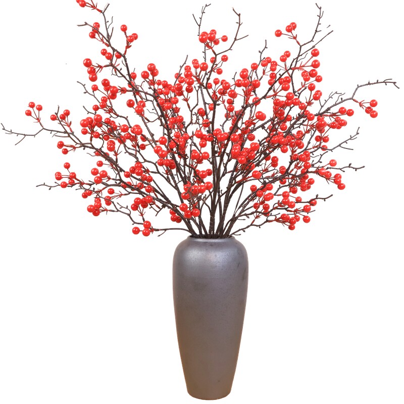 年宵花冬青红果发财果仿真花假花摆设干花花束客厅过年装饰花摆件