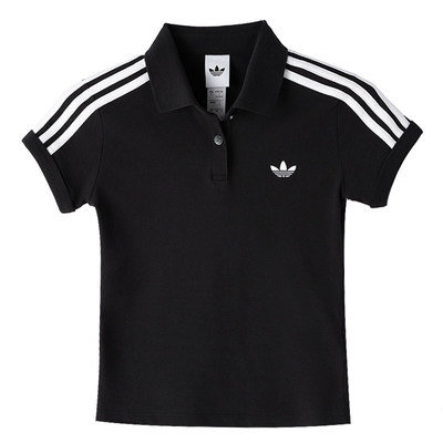 阿迪达斯三叶草女装2026夏条纹修身运动短袖POLO衫KD7974 KD3699