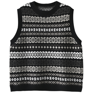 V71210 文艺减龄圆领撞色费尔岛提花套头针织马甲2026春 新品速递