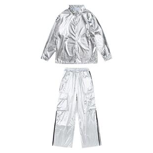 儿童街舞演出服银色衬衫裤子亮面反光hiphop嘻哈套装男女童酷炫帅