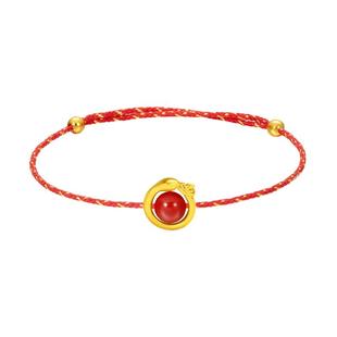 CCO招财黄金开运灵蛇手链足金朱砂转运珠手绳马年红绳本命年礼物