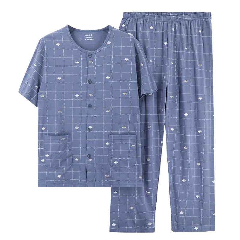 男士大码纯棉短袖长裤家居服套装