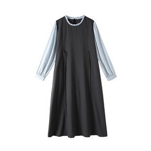 春装孕妇装连衣裙减龄拼接假两件裙子高级感待产裙遮肚孕妇裙大码