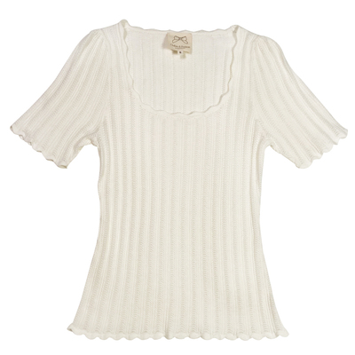 花瓣边方领针织套头修身短袖T恤