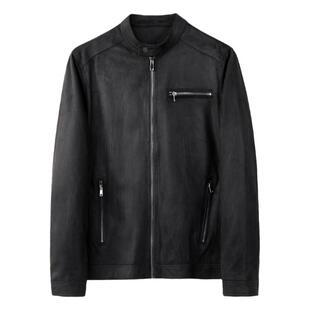 春秋雅痞高级感立领麂皮绒复古加绒保暖夹克男士修身卡其皮衣外套