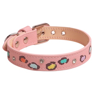 BLACKLACE猫狗项圈皮质通用中小型猫咪手绘彩色豹纹粉色牵引可爱