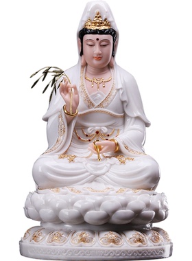 汉白玉石雕观音佛像家用摆件白衣