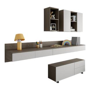 现代简约书桌书架书柜一体书房家具套装组合北欧卧室壁挂悬空书桌