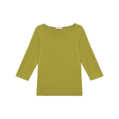 一字船领7分袖T恤女宽松中袖上衣