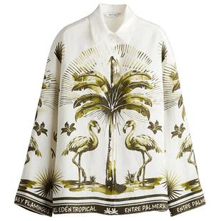 HM春季女装时尚休闲印花亚麻衬衫1293396